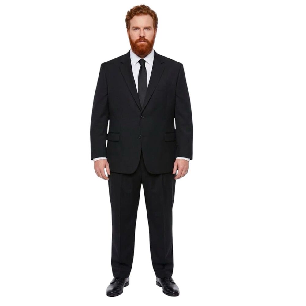 Vtg Geoffrey Beene 2 Piece Suit Mens 52R Pleated 48x30 Black 2 button Front